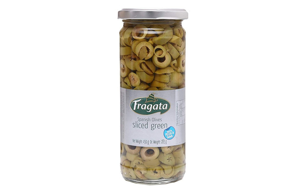 Fragata Spanish Olives Sliced Green   Glass Jar  450 grams